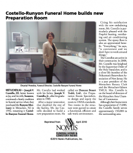 COSTELLO-RUNYON FUNERAL HOME BUILDS NEW PREPARATION ROOM